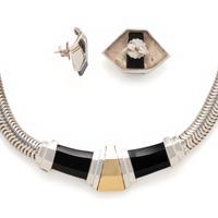 CARTIER, STERLING SILVER, YELLOW GOLD AND ONYX SET