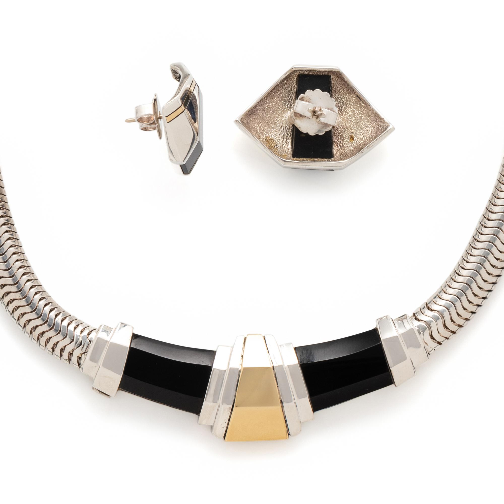CARTIER, STERLING SILVER, YELLOW GOLD AND ONYX SET