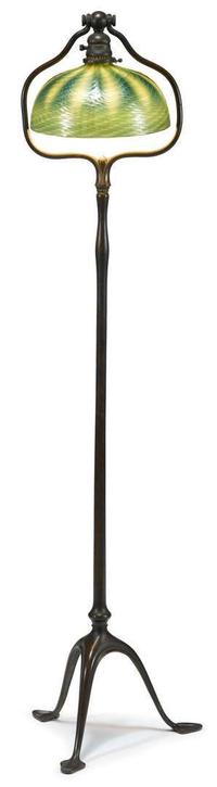 Bronze floor bell lamp with Favrile Glass damascene shade tiffany studios, new york, ny, late 19th/early 20th century