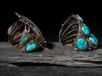 Large Navajo Silver and Turquoise Cuff Bracelets