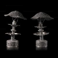 A Pair of Southeast Asian Reticulated Silver Lamps and Shades, 20th Century — 二十世紀 東南亞風格銀燈一對