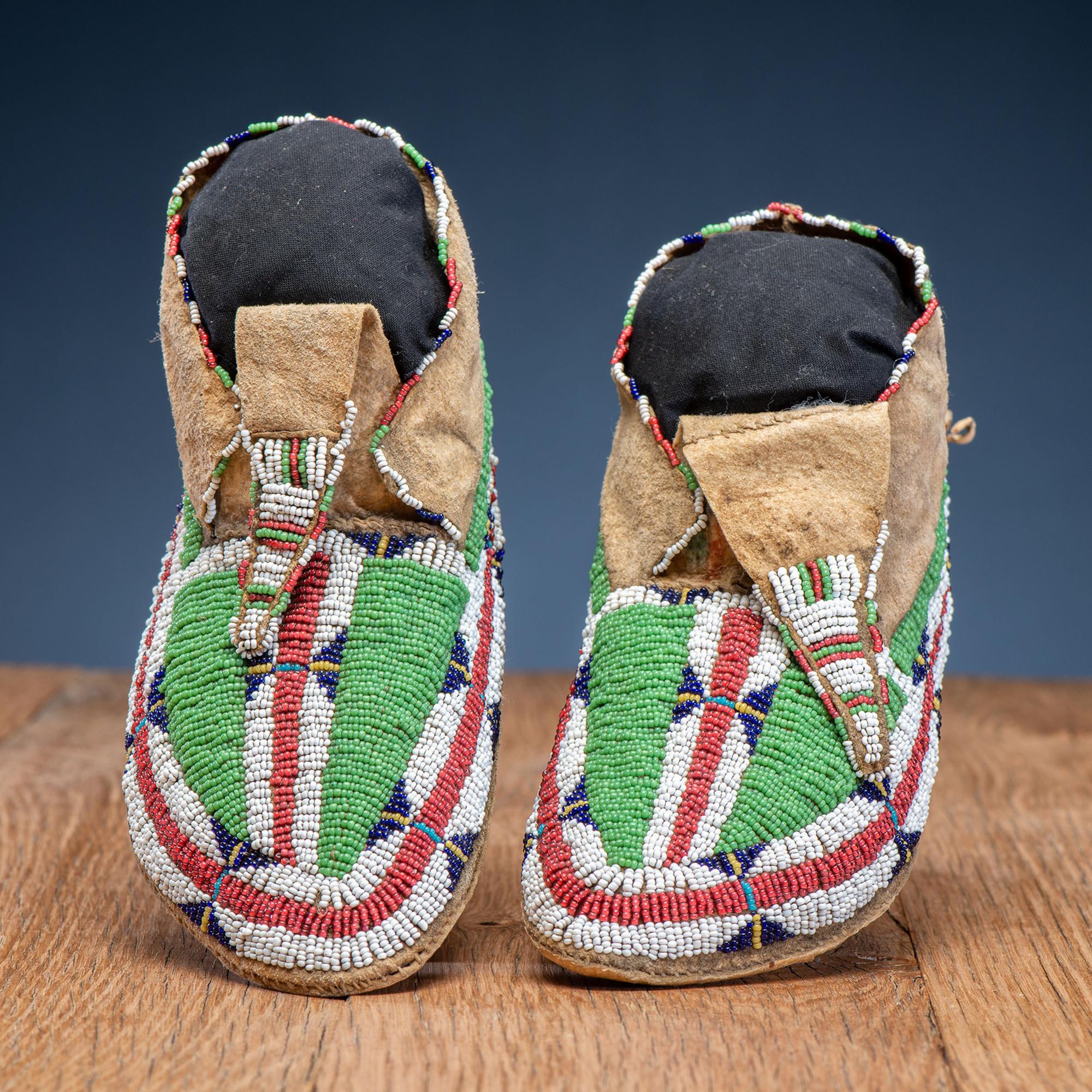 Northern Plains Beaded Hide Moccasins