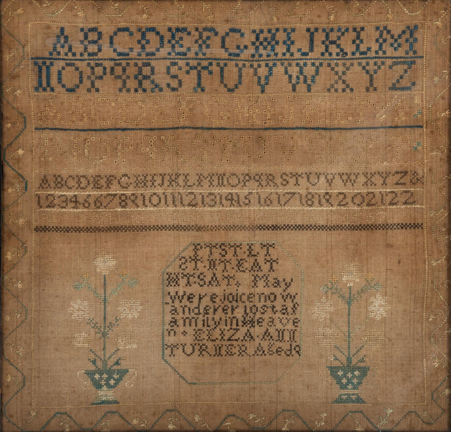 A Needlework Embroidered Schoolgirl's Sampler, Wrought by Eliza Ann Turner