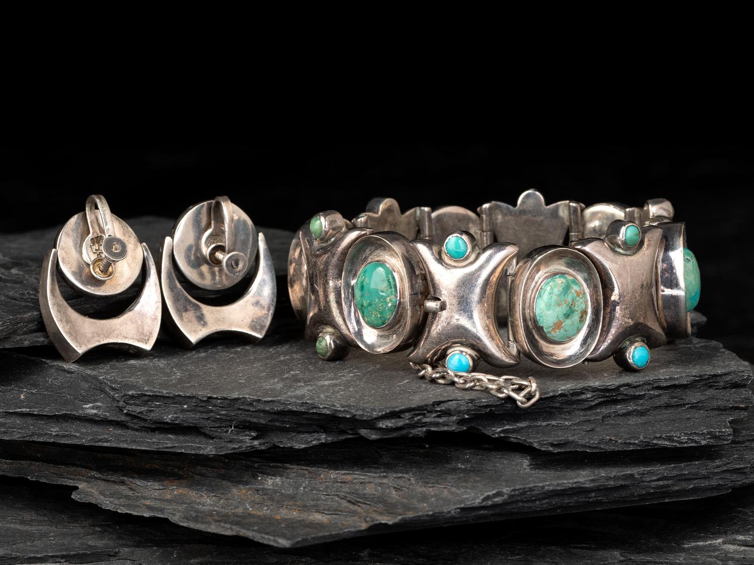 Taxco Silver Link Bracelet and Earrings