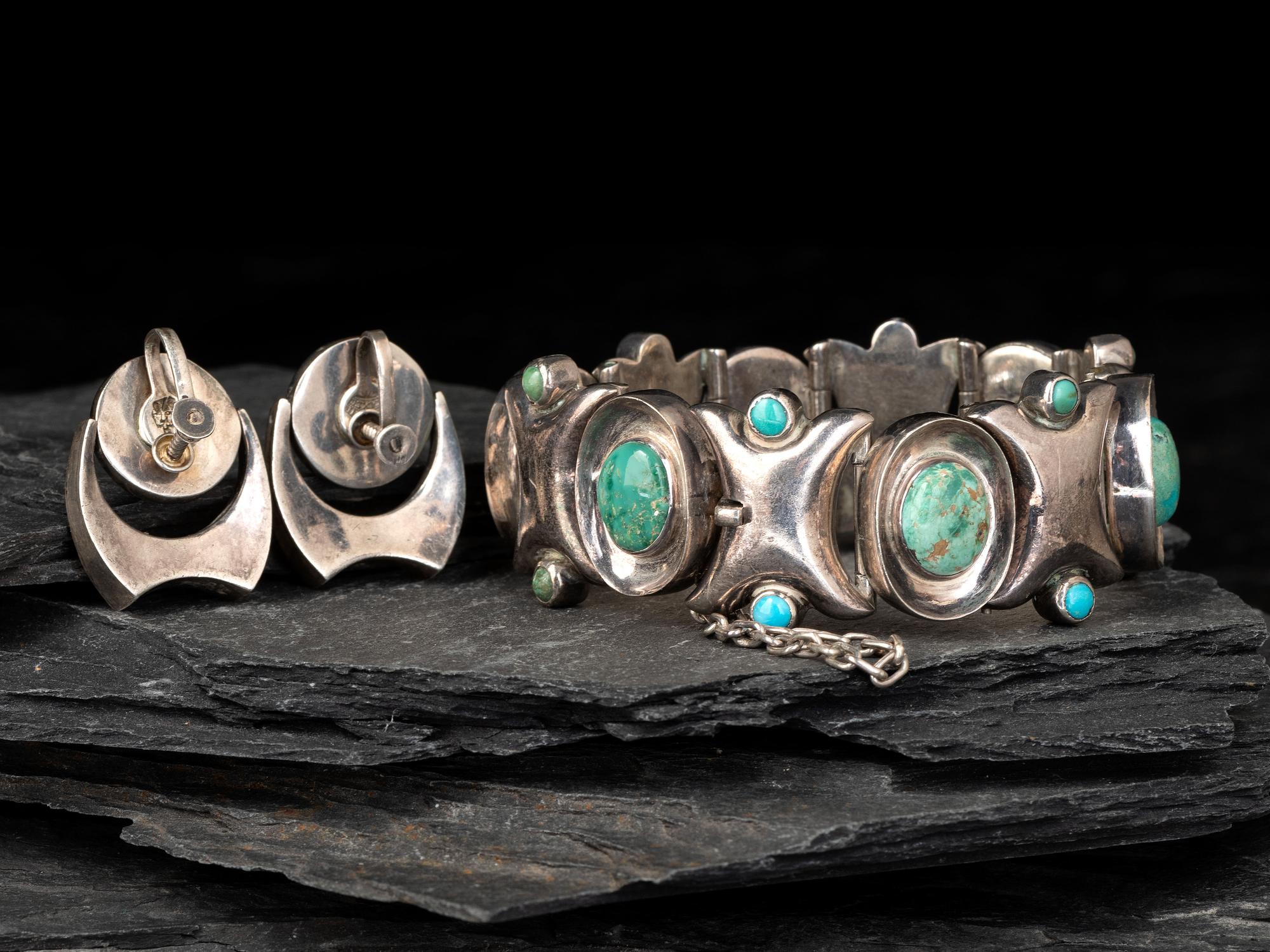 Taxco Silver Link Bracelet and Earrings