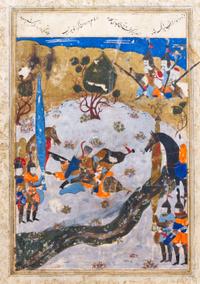 A Persian Miniature Painting, Height 13 1/2 x width 9 inches (visible).