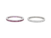 TWO PLATINUM, RUBY AND DIAMOND ETERNITY BANDS