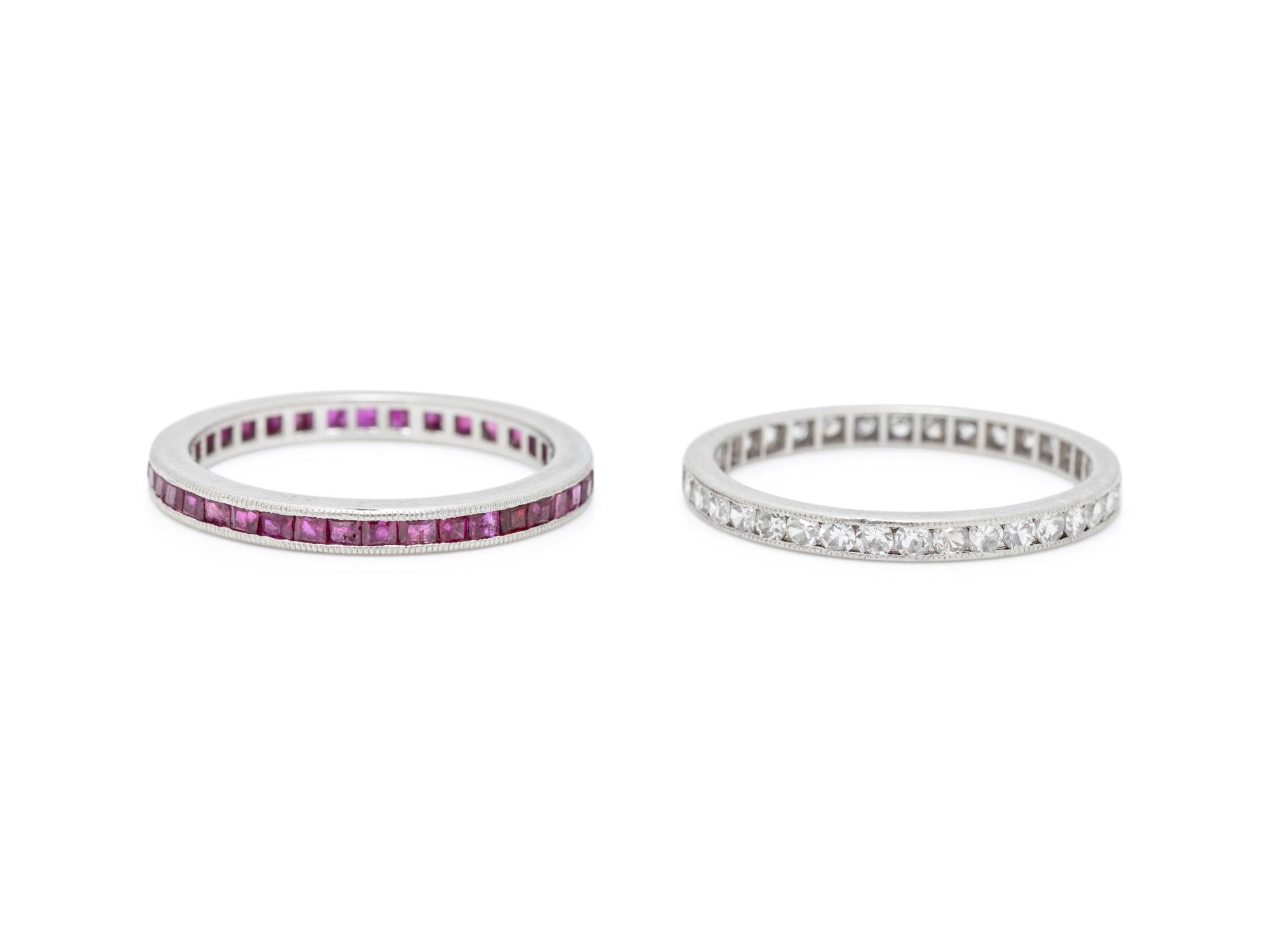 TWO PLATINUM, RUBY AND DIAMOND ETERNITY BANDS