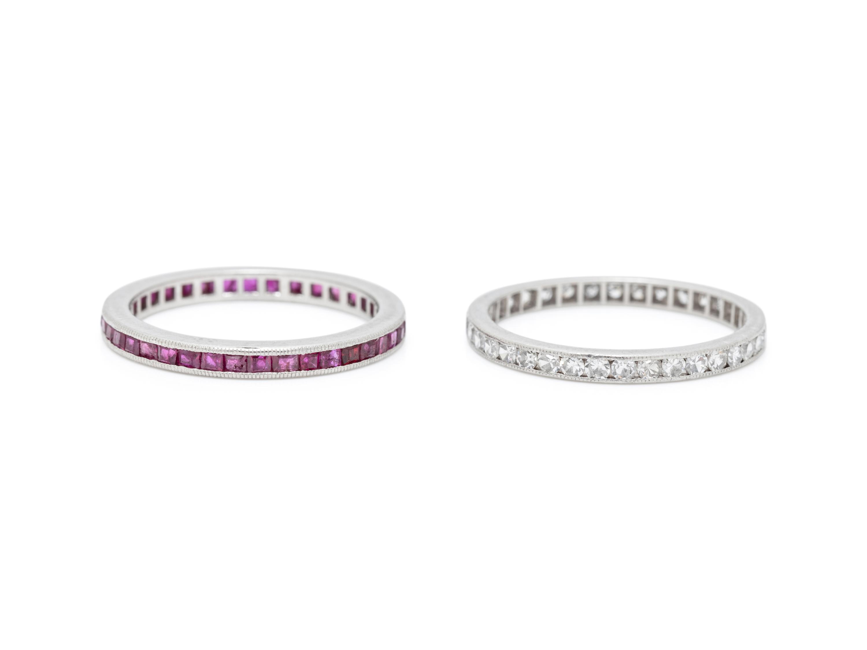 TWO PLATINUM, RUBY AND DIAMOND ETERNITY BANDS