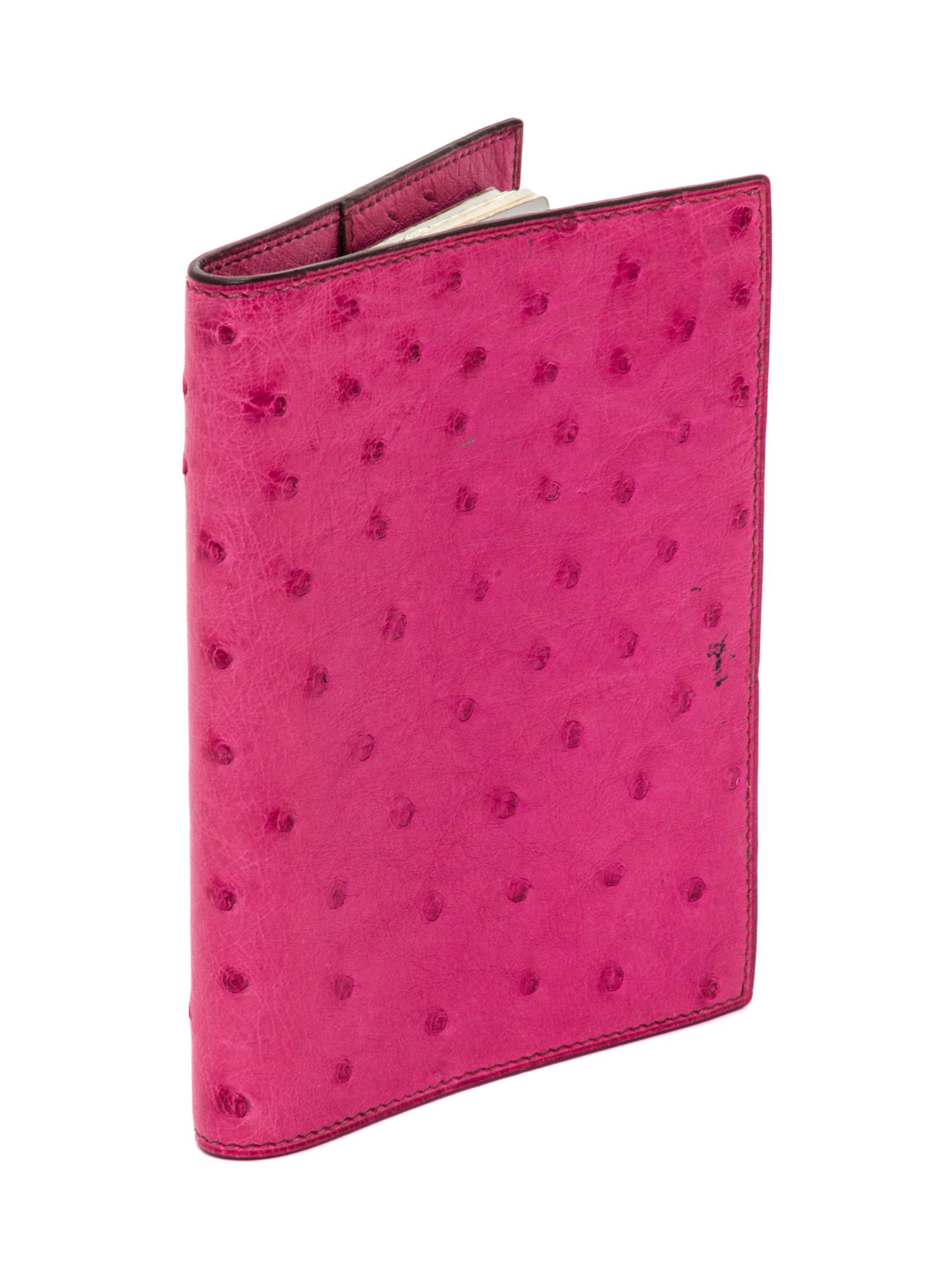 An Hermes Fuschia Ostrich Leather GM Agenda, 3.5" x 5".