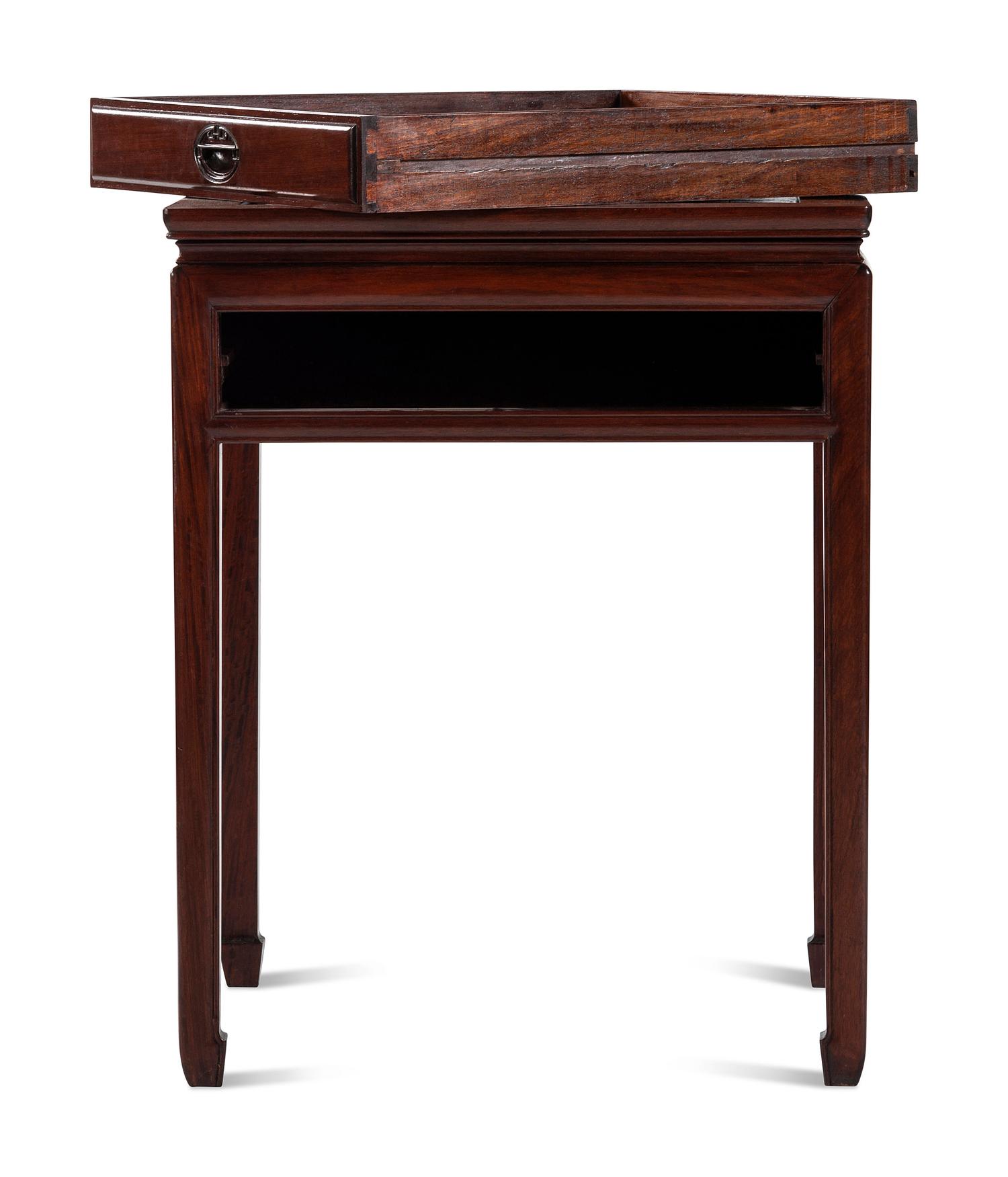 A Chinese Hardwood Inlaid Chess Table with Pair of Stools