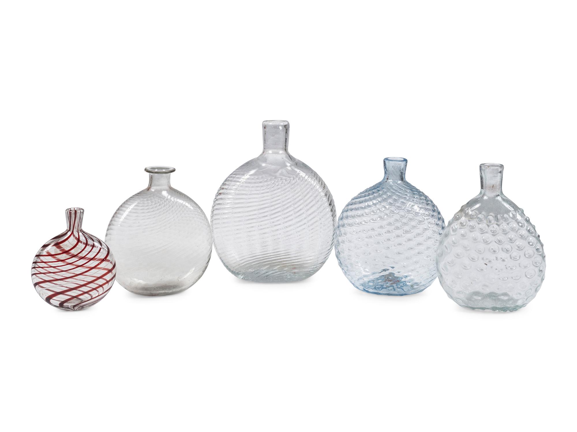 Five Early American Glass Flasks