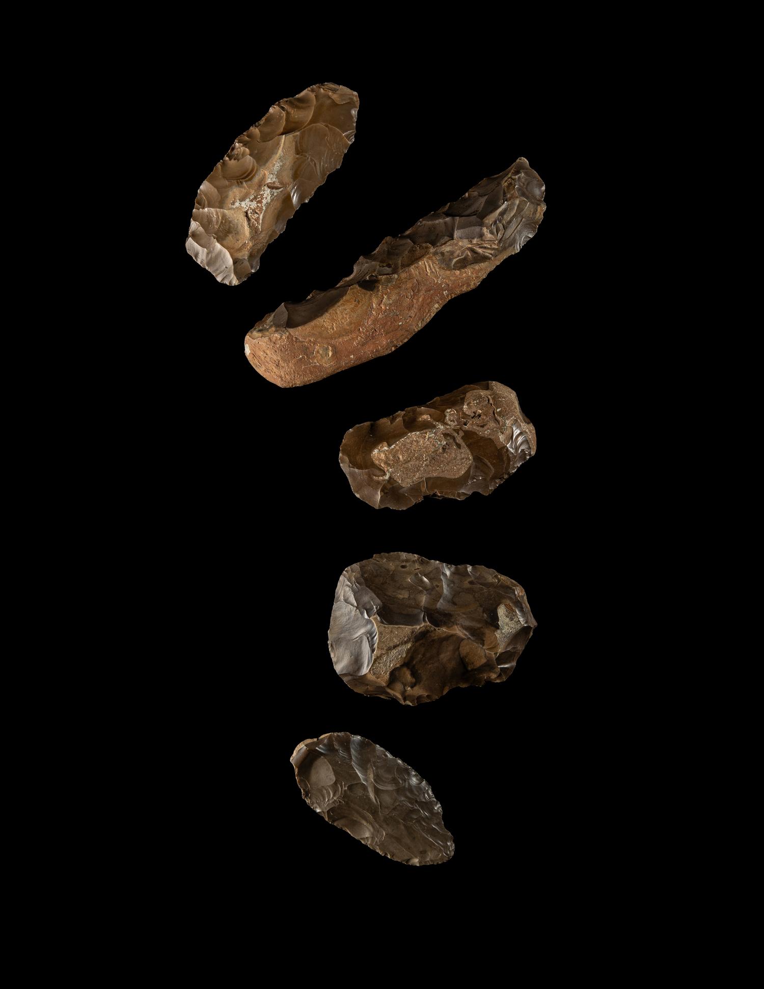 Five Paleolithic Flint Hand Axes