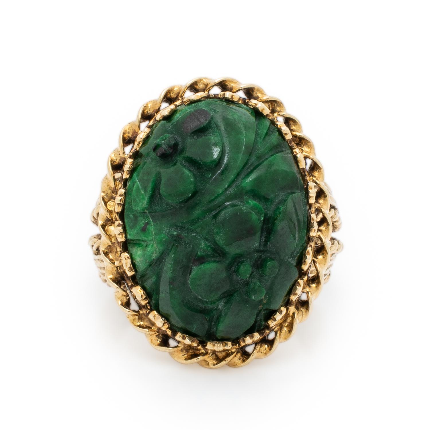 Carved Hardstone and Yellow Gold Ring
