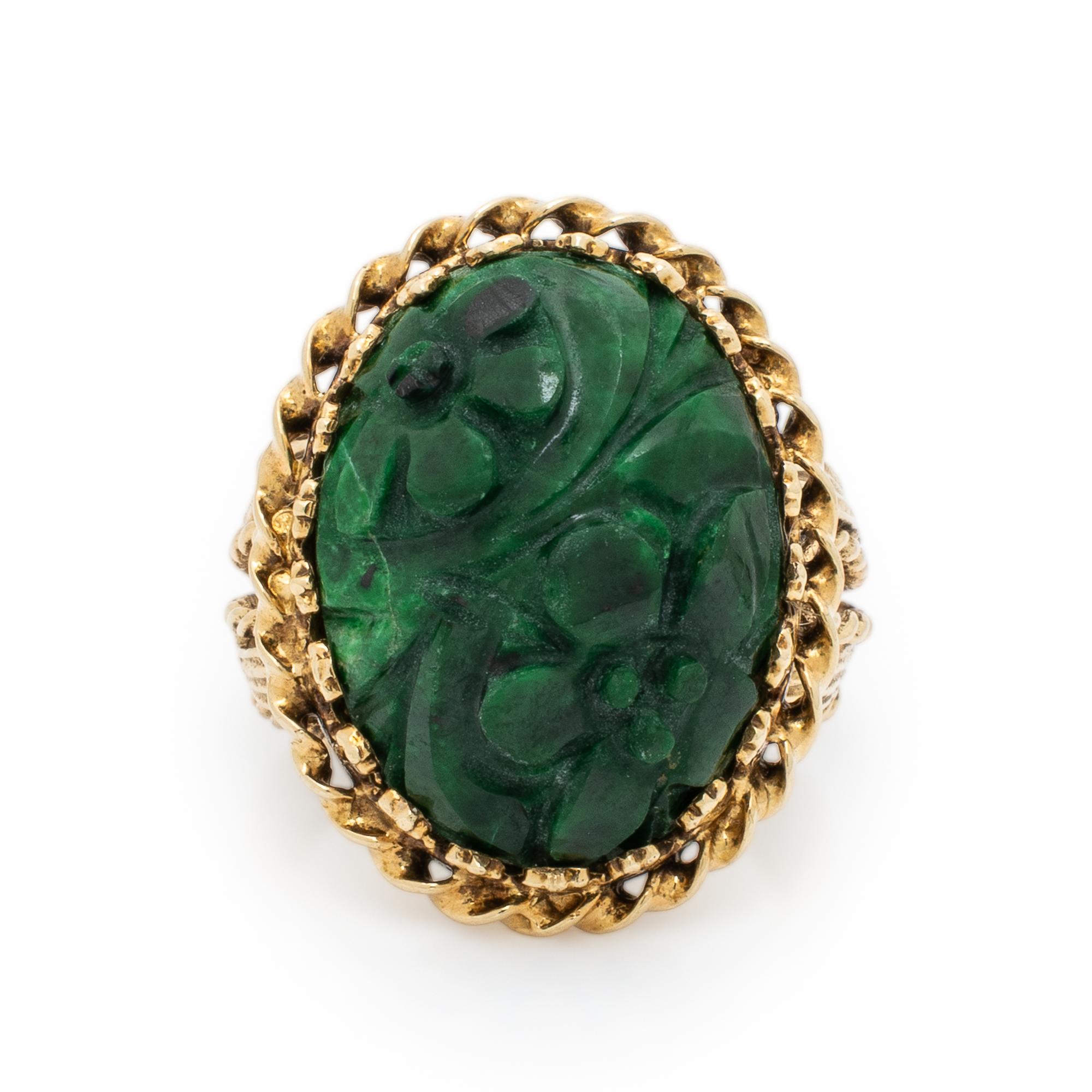 Carved Hardstone and Yellow Gold Ring