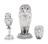 Three Silver Owl-Form Covered Canisters