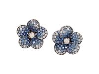 SABBADINI, SAPPHIRE AND DIAMOND FLOWER EARCLIPS
