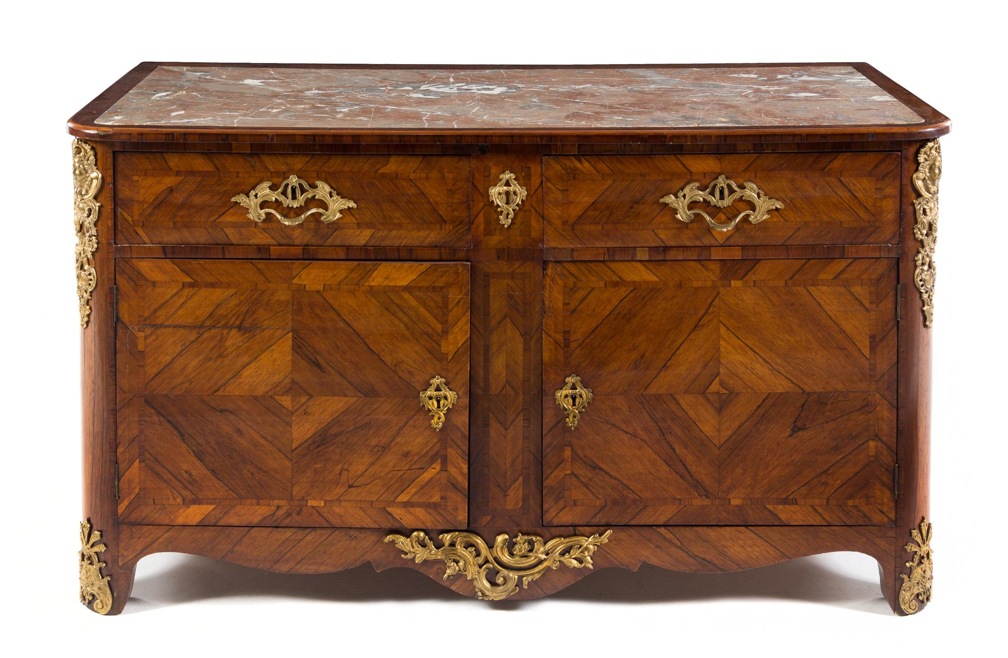 A Regence Style Gilt Bronze Mounted Kingwood Cabinet Height 33 x width 59 1/4 x depth 27 1/8 inches. — 19TH CENTURY