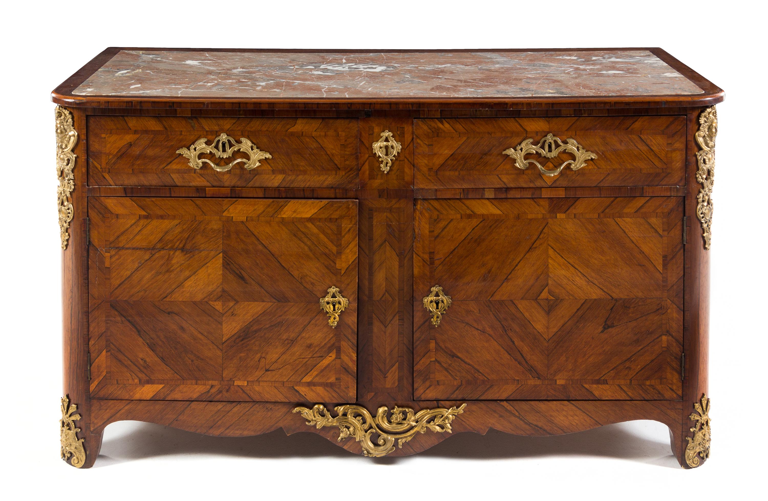 A Regence Style Gilt Bronze Mounted Kingwood Cabinet Height 33 x width 59 1/4 x depth 27 1/8 inches. — 19TH CENTURY
