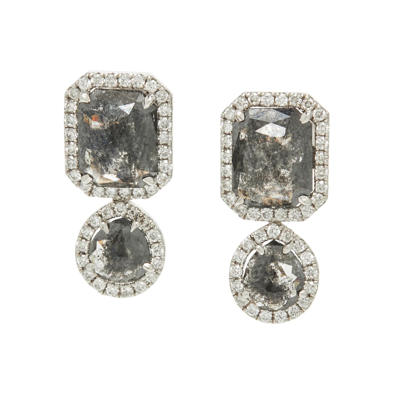 PLATINUM, BLACK AND WHITE DIAMOND EARRINGS