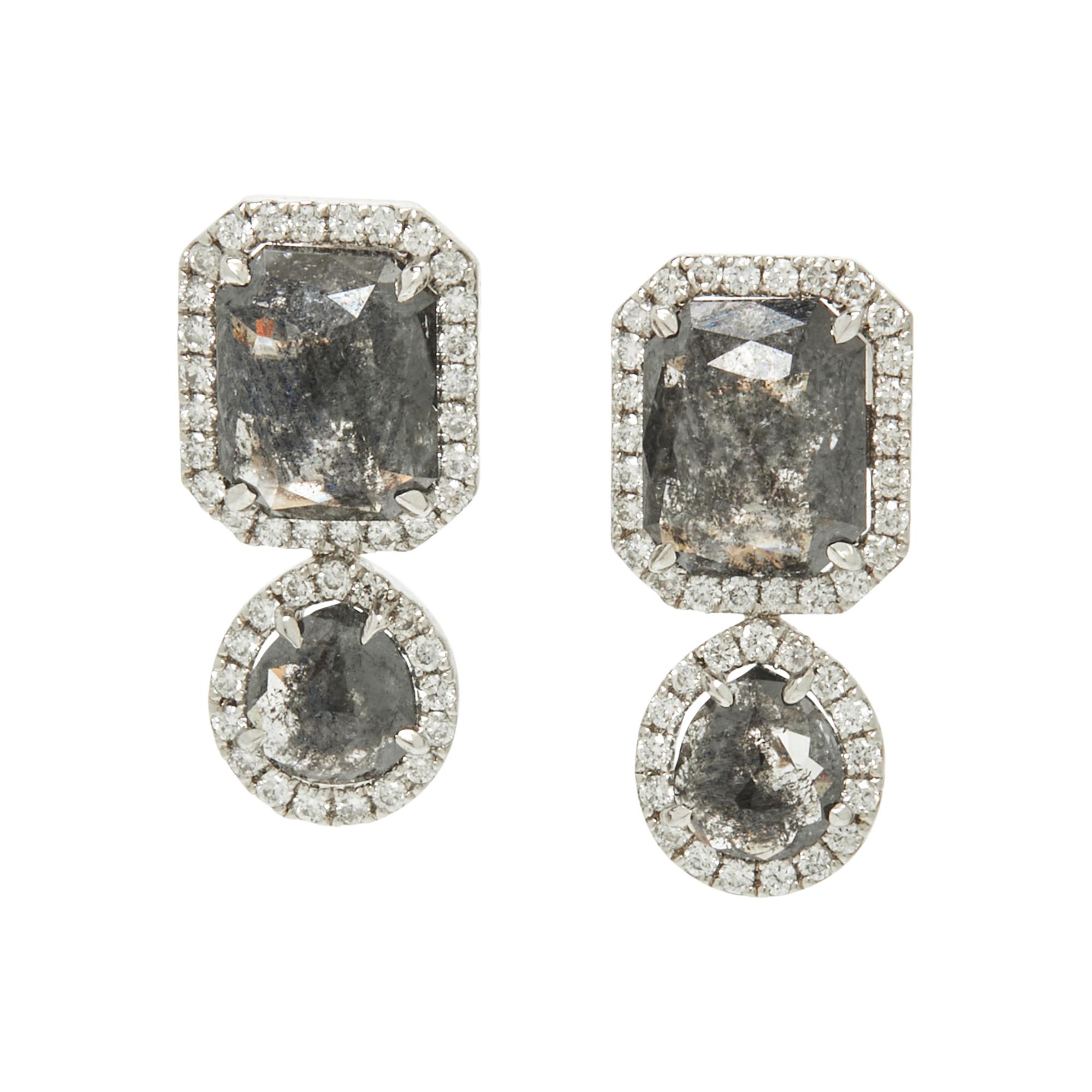 PLATINUM, BLACK AND WHITE DIAMOND EARRINGS