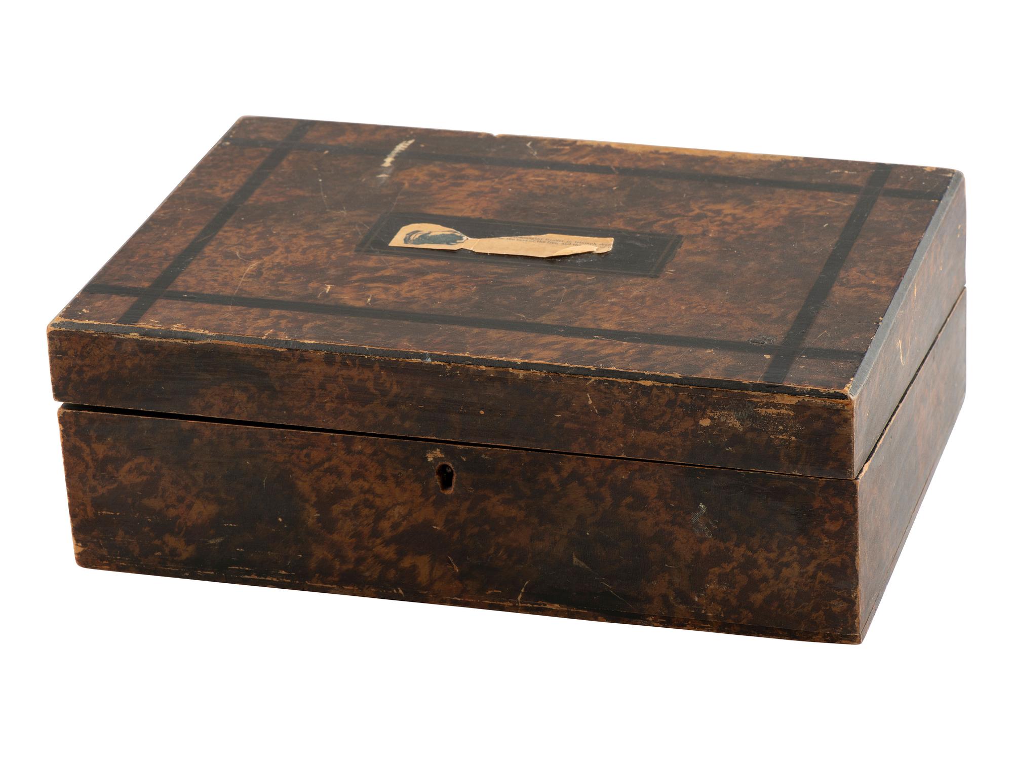 [CIVIL WAR]. Soldier's lap desk containing housewife, stencil, CDVs, and more.