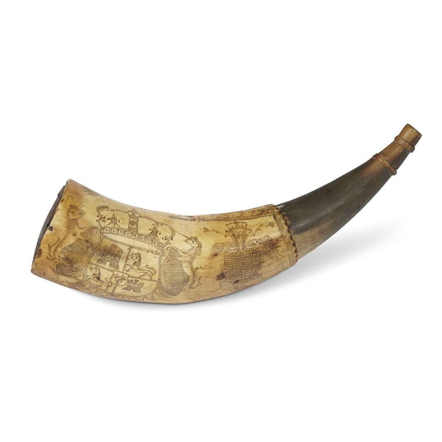 Incised powder horn dated, "Sept 25, 1797"