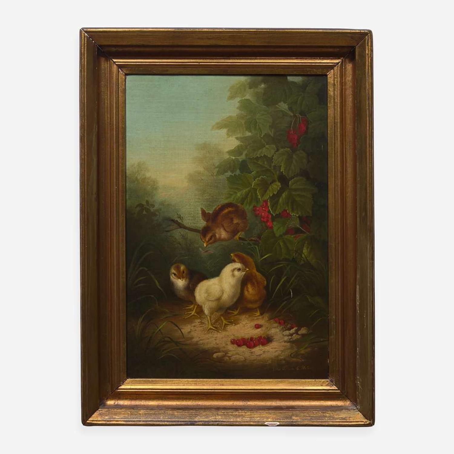 Susan Catherine Waters (American, 1823-1900) Two Chicks and Berries