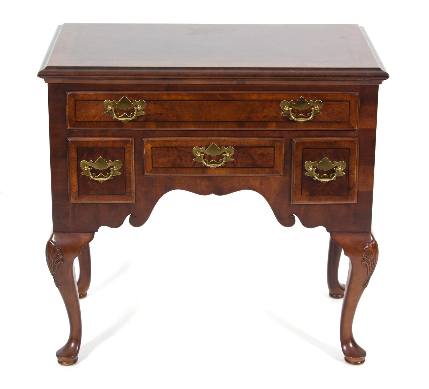 A Queen Anne Style Inlaid Mahogany Lowboy Height 28 1/2 x width 29 1/2 x depth 17 1/2 inches. — 20TH CENTURY