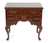 A Queen Anne Style Inlaid Mahogany Lowboy Height 28 1/2 x width 29 1/2 x depth 17 1/2 inches. — 20TH CENTURY