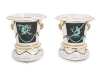 A Pair of Italian Porcelain Cache Pots in the Style of Gio Ponti