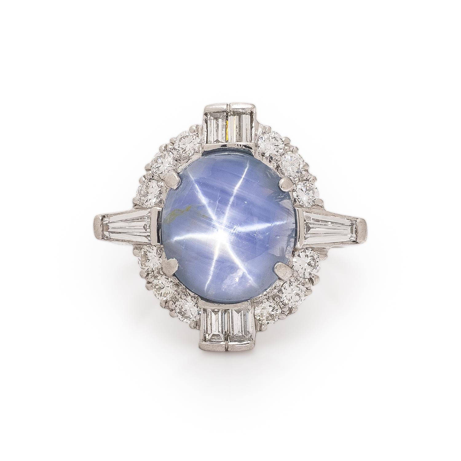 H.W. Beattie & Sons, Star Sapphire, Diamond, and Platinum Ring