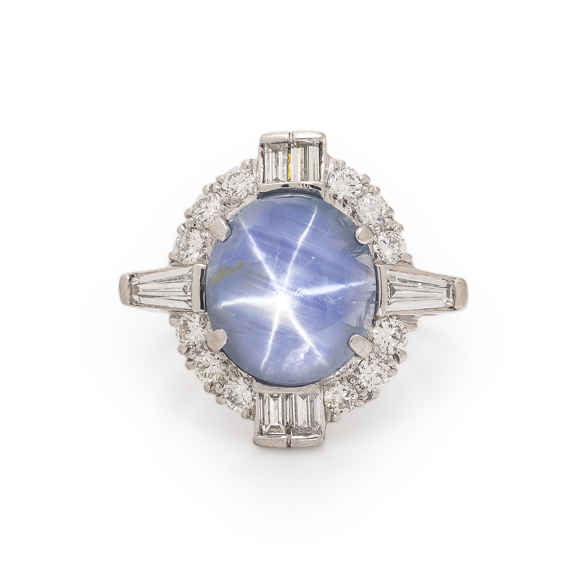 H.W. Beattie & Sons, Star Sapphire, Diamond, and Platinum Ring