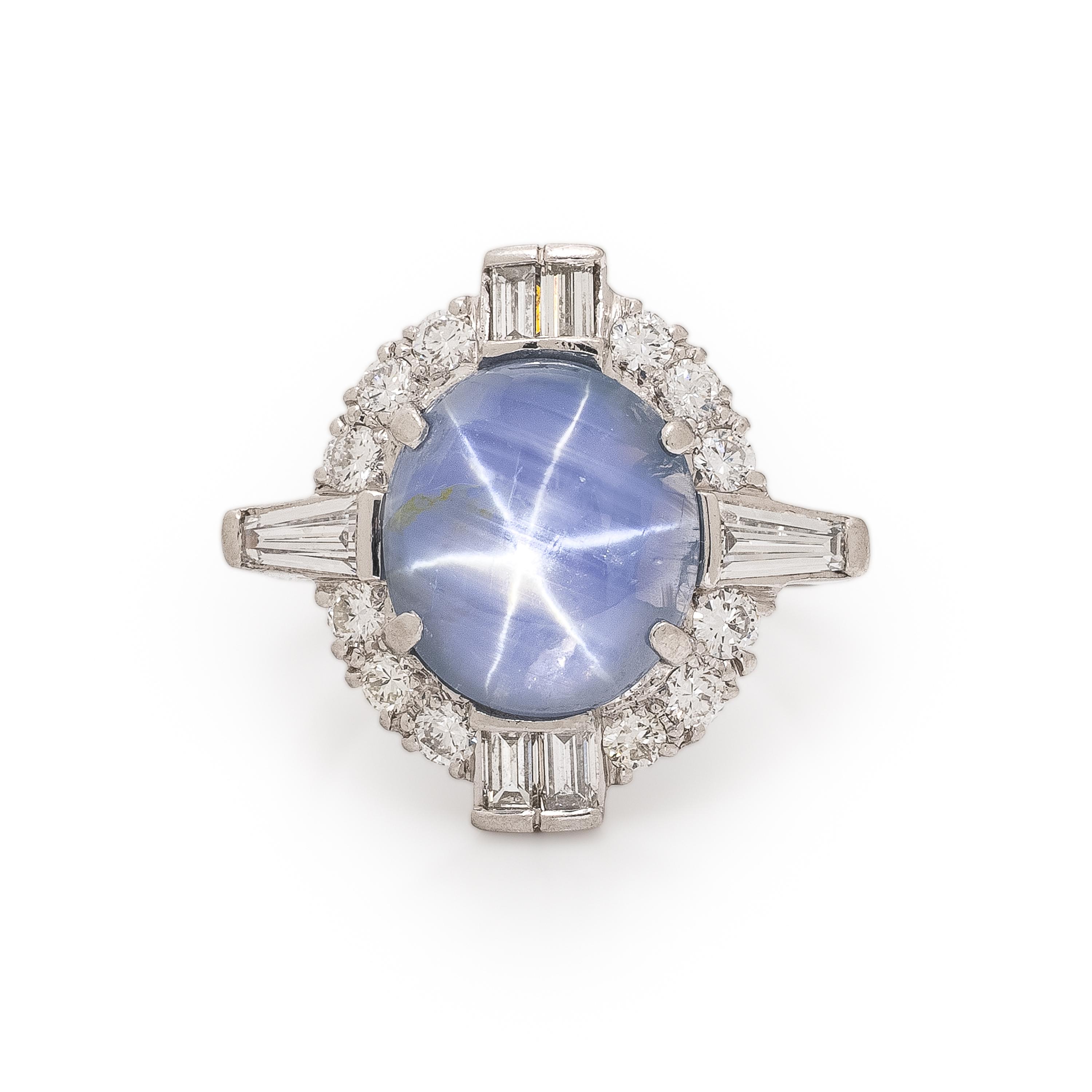 H.W. Beattie & Sons, Star Sapphire, Diamond, and Platinum Ring