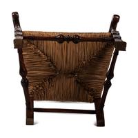 A Queen Anne Transitional Carved Maple Rush-Seat Spanish-Foot Armchair