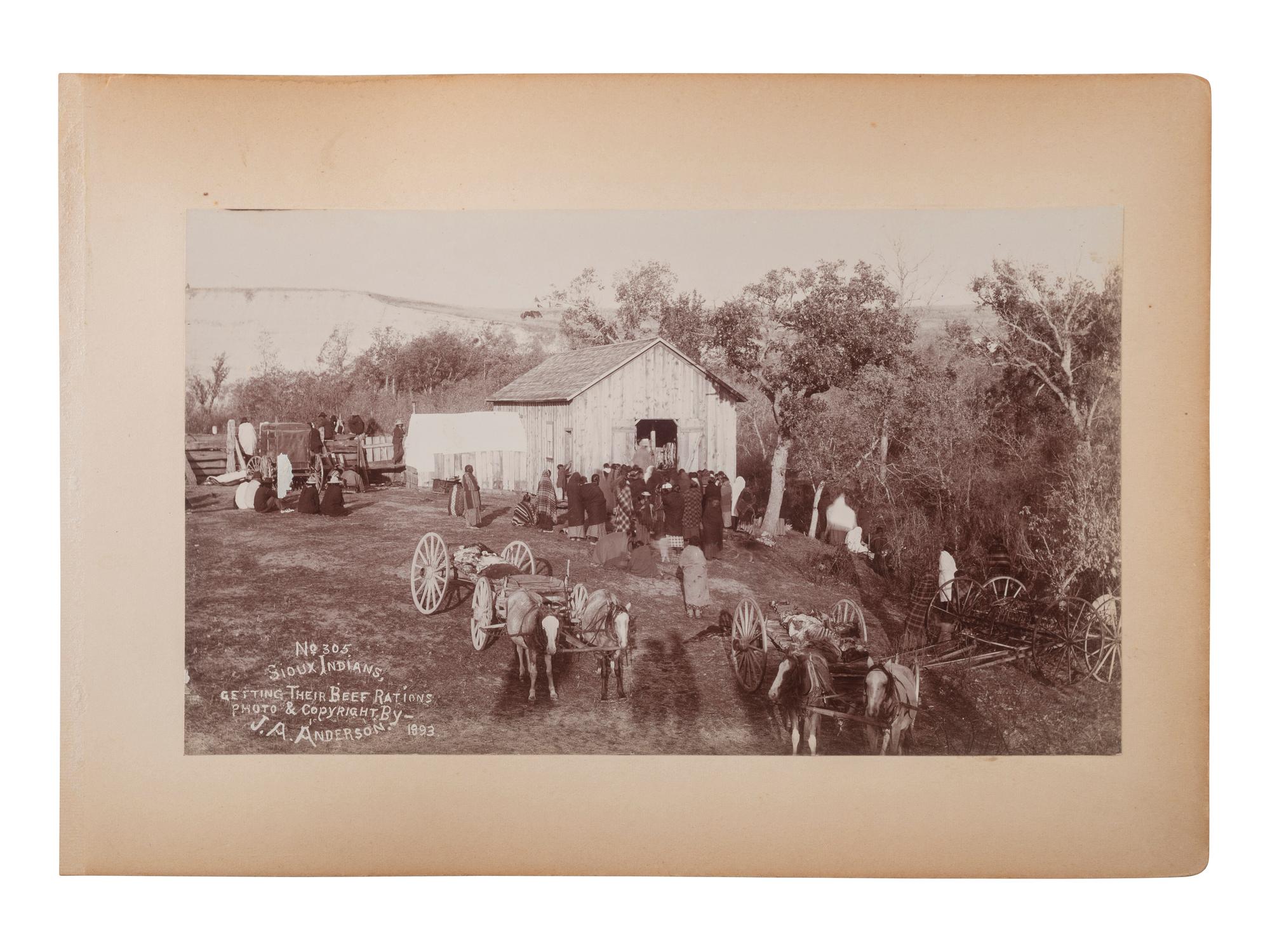 [NATIVE AMERICANS]. ANDERSON, John A., photographer (1869-1948). Two photographs of Sioux Indians getting their beef rations at the Rosebud Indian Reservation, South Dakota.