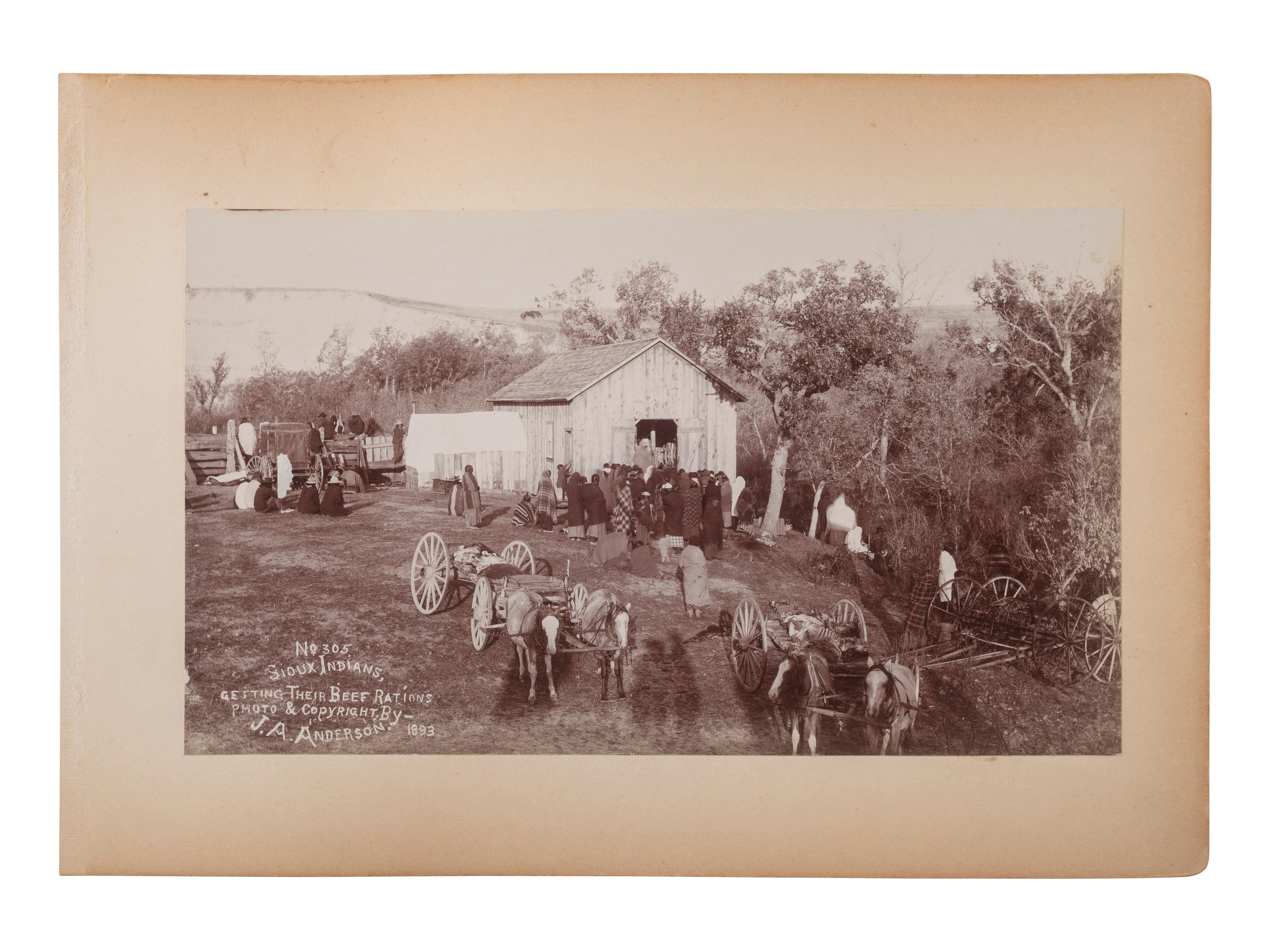 [NATIVE AMERICANS]. ANDERSON, John A., photographer (1869-1948). Two photographs of Sioux Indians getting their beef rations at the Rosebud Indian Reservation, South Dakota.
