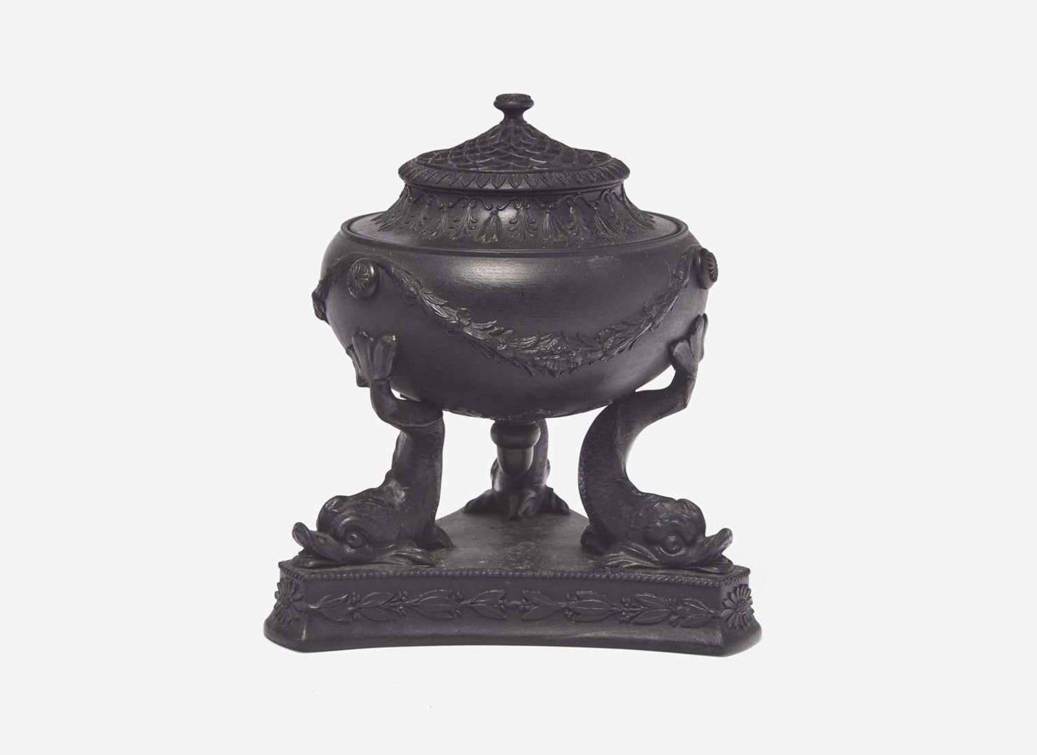 A Wedgwood Black Basalt Dolphin Pastille Burner, UK, early 19th century