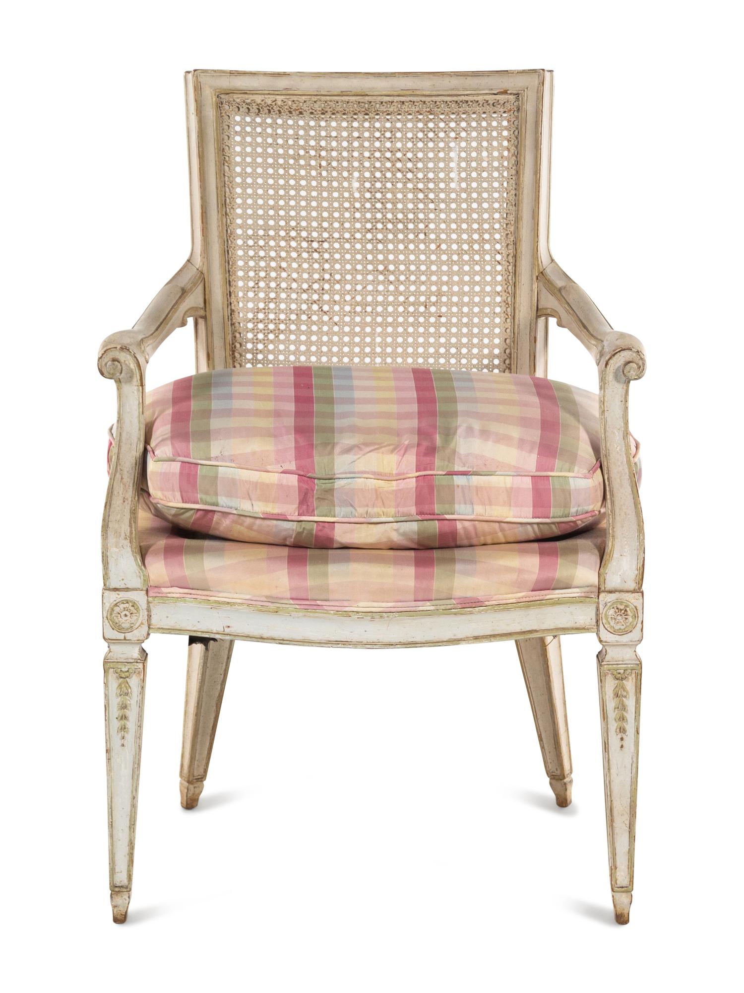 An Italian White-Painted Cane Back Fauteuil