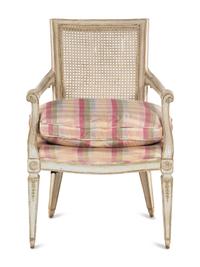 An Italian White-Painted Cane Back Fauteuil