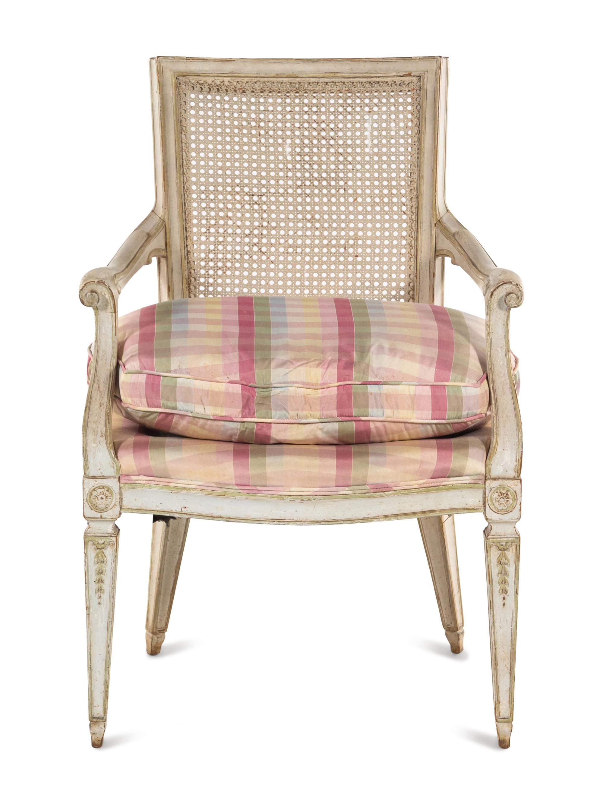 An Italian White-Painted Cane Back Fauteuil