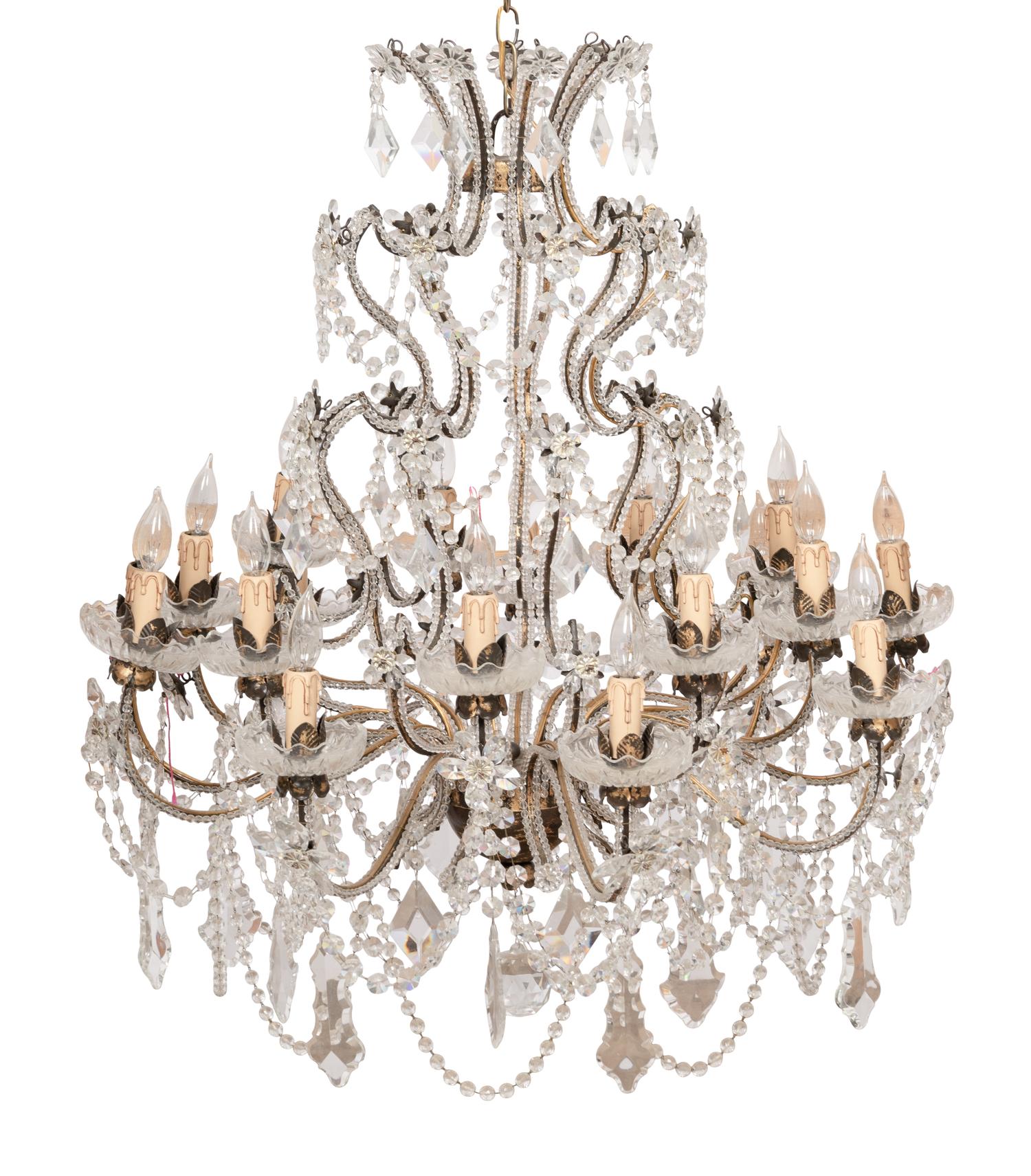 A Gilt Bronze and Cut Glass Eighteen-Light Chandelier