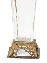 A Pair of Scandinavian Gilt Bronze Mounted Molded Glass Vases Mounted as Lamps