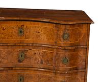 A German Baroque Burl Walnut Marquetry Serpentine Chest of Drawers