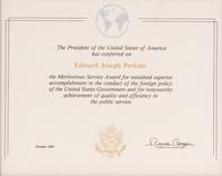 [PERKINS, Edward Joseph (1928-2020)]. A group of 9 documents or photographs by Presidents Nixon, Reagan, or Bush to Perkins, presumably with secretarial or facsimile signatures, including: