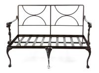 An Assembled Suite of Neoclassical Style Metal Patio Furniture Height 30 x width 44 x depth 24 inches.