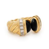DAVID YURMAN, YELLOW GOLD, ONYX, AND DIAMOND 'SCULPTED CABLE' RING