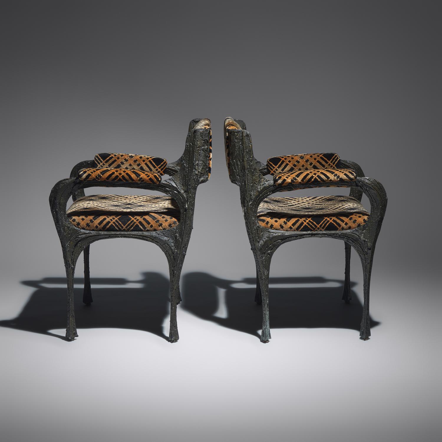 Paul Evans (American, 1931–1987) — Pair of Sculpted Bronze Armchairs, Model PE-105, c. 1970 Paul Evans Studio for Directional