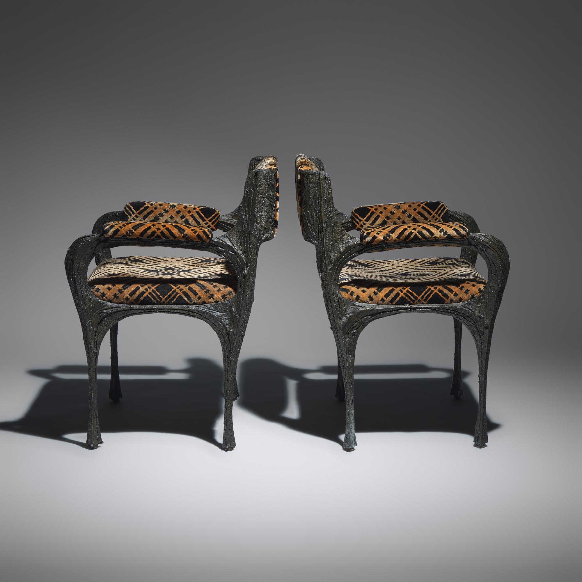 Paul Evans (American, 1931–1987) — Pair of Sculpted Bronze Armchairs, Model PE-105, c. 1970 Paul Evans Studio for Directional