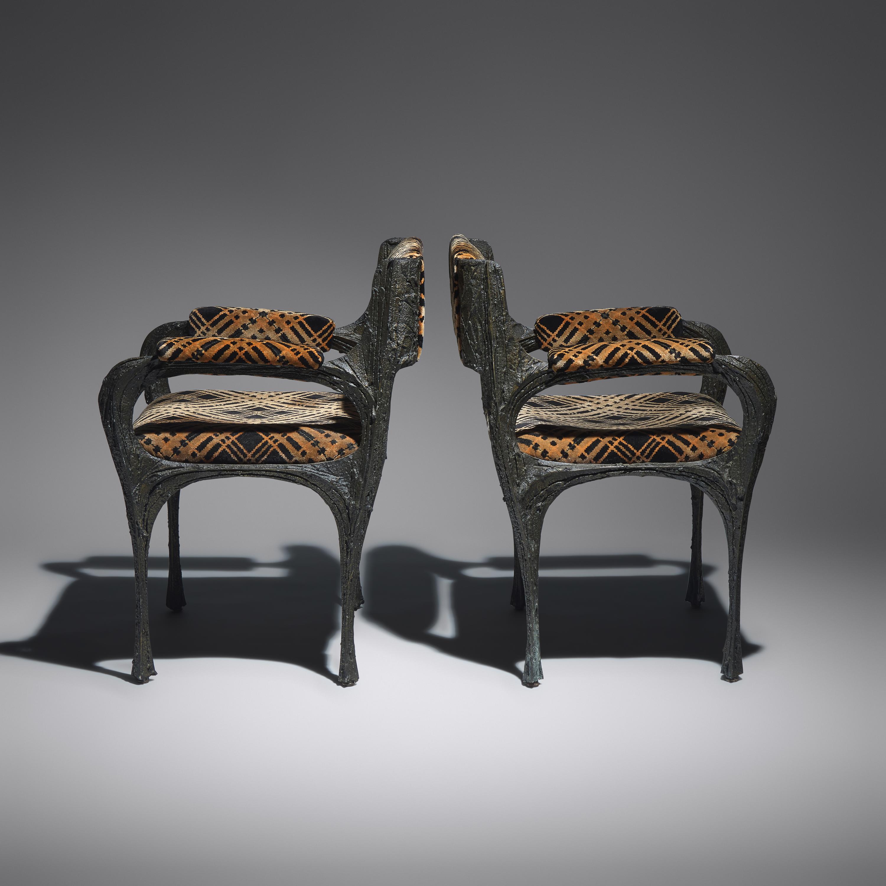 Paul Evans (American, 1931–1987) — Pair of Sculpted Bronze Armchairs, Model PE-105, c. 1970 Paul Evans Studio for Directional